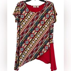 NWOT, Cato, Red Aztec Shortsleeve Top